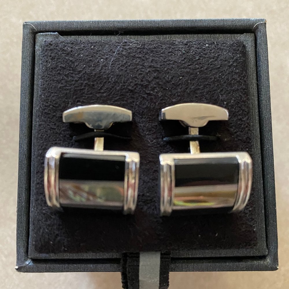 Bugatchi Rectangular Silver Tone Striped Black - image 2